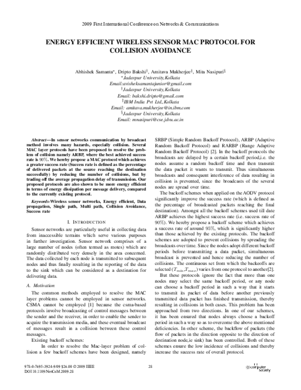 (PDF) Energy Efficient Wireless Sensor MAC Protocol for Collision Avoidance