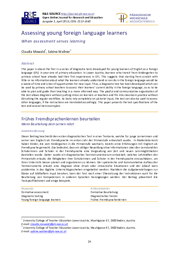 Pdf Assessing Young Foreign Language Learners When Assessment Serves