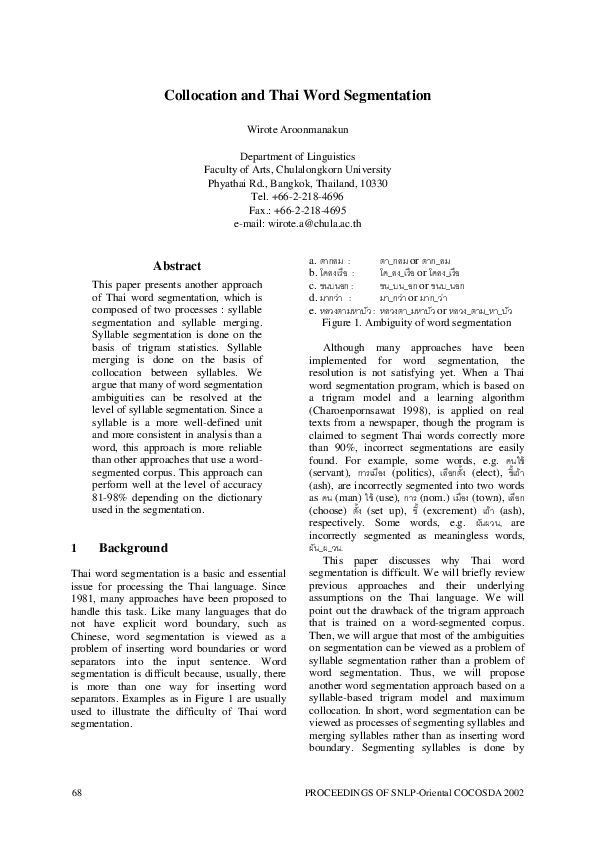 (PDF) Collocation and Thai Word Segmentation