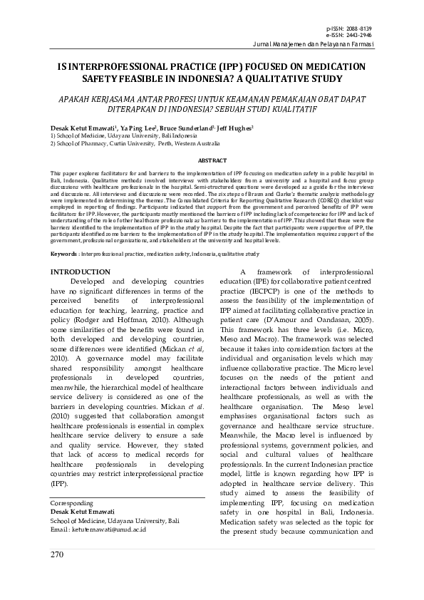 (PDF) Is Interprofessional Practice (Ipp) Focused on Medication Safety ...