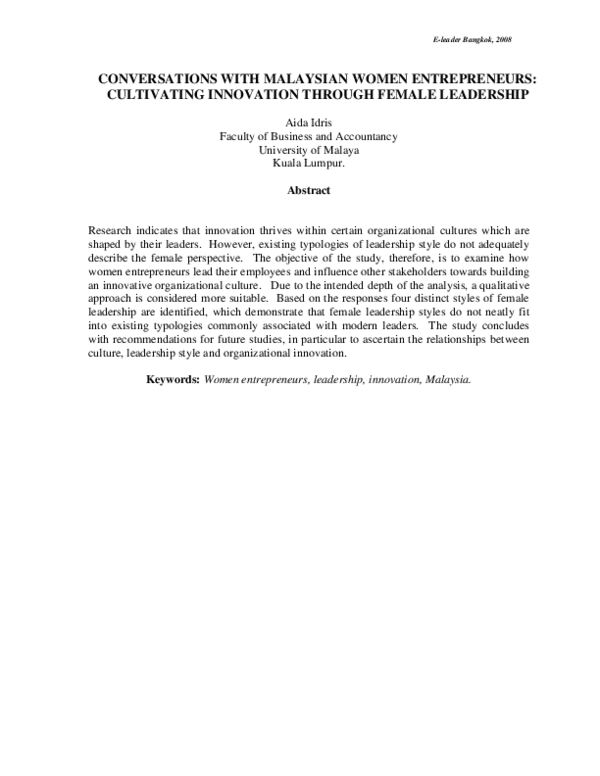 (PDF) Conversations with Malaysian Women Entrepreneurs
