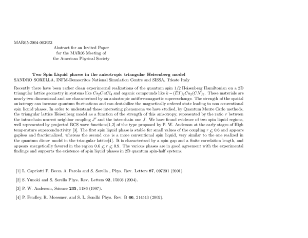 (PDF) Two Spin Liquid phases in the anisotropic triangular Heisenberg model