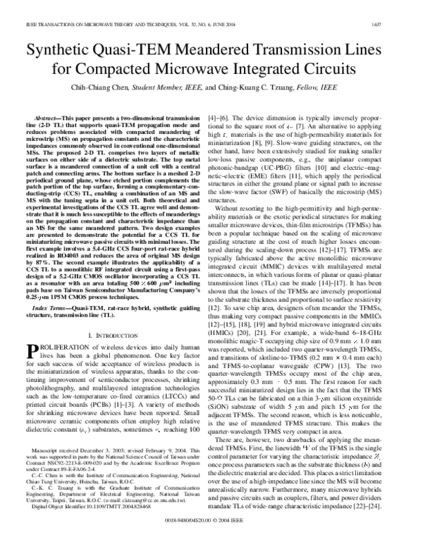 (PDF) Synthetic quasi-TEM meandered transmission lines for compacted ...