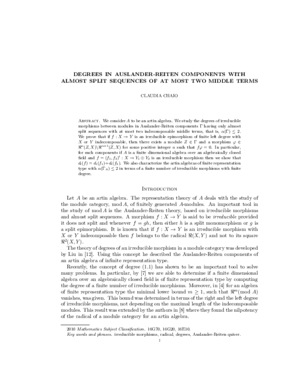 (PDF) Degrees in Auslander–Reiten components with almost split ...
