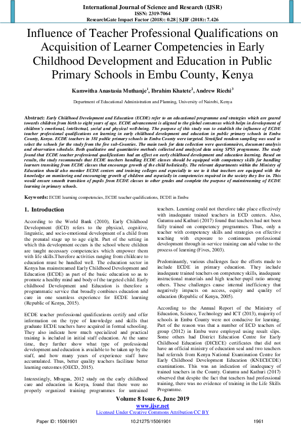 (PDF) Influence of Teacher Professional Qualifications on Acquisition ...