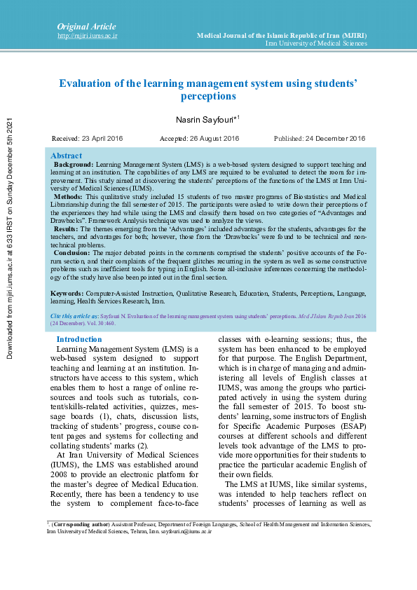(PDF) Evaluation of the learning management system using students ...
