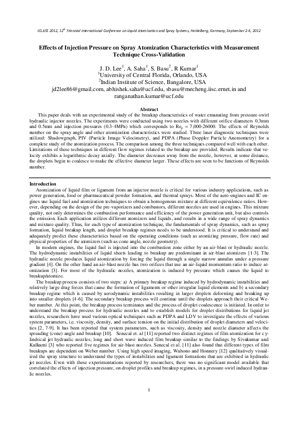 (PDF) Effects of Injection Pressure on Spray Atomization ...