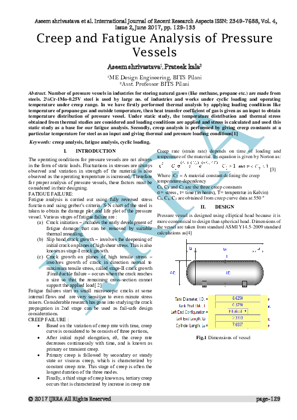 (PDF) Creep and Fatigue Analysis of Pressure Vessels