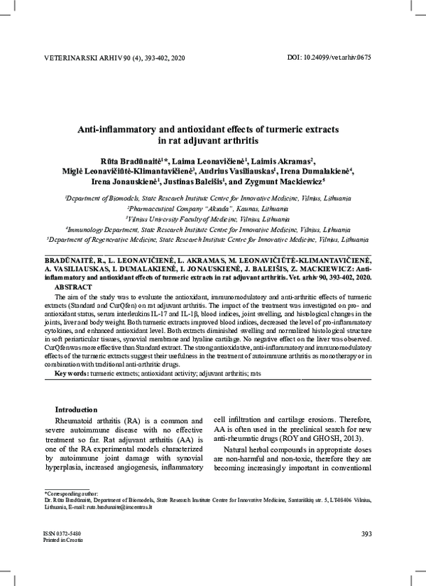 (PDF) Anti-inflammatory and antioxidant effects of turmeric extracts in ...