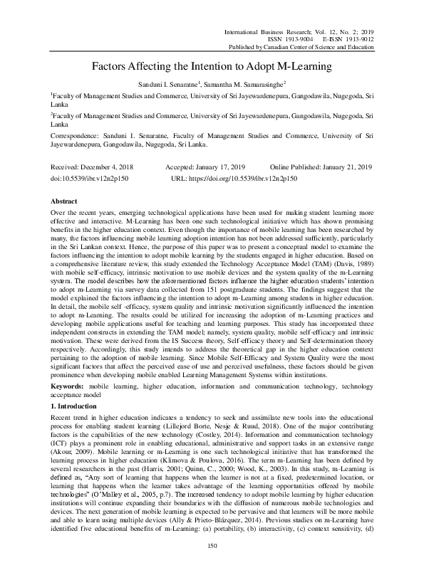 (PDF) Factors Affecting the Intention to Adopt M-Learning