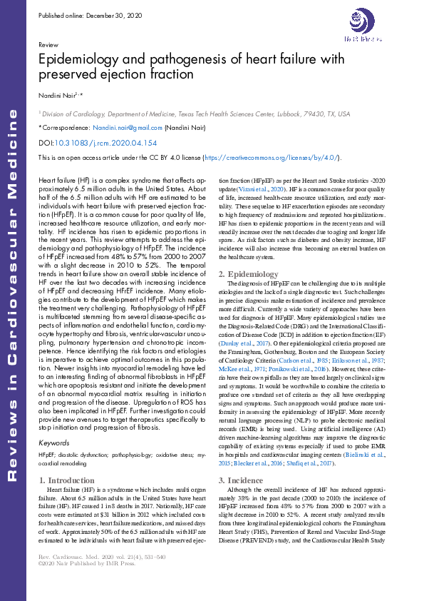 (PDF) Epidemiology and pathogenesis of heart failure with preserved ...