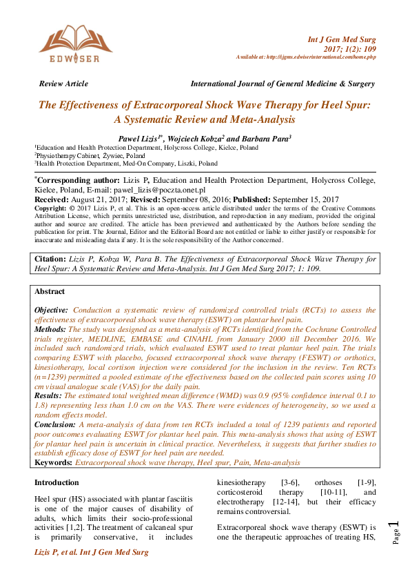 (PDF) The Effectiveness of Extracorporeal Shock Wave Therapy for Heel ...