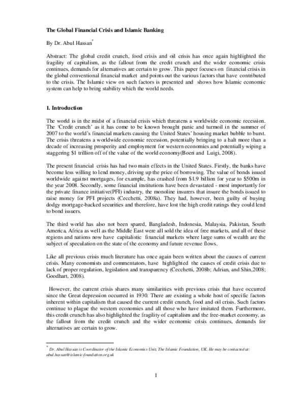 (PDF) The Global Financial Crisis and Islamic Banking