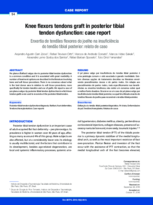 (PDF) Knee flexors tendons graft in posterior tibial tendon dysfunction