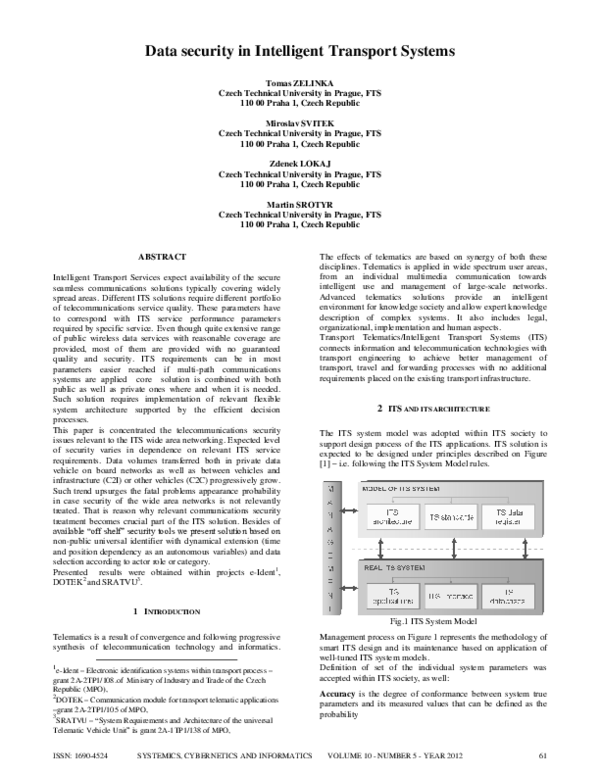 (PDF) Data security in Intelligent Transport Systems