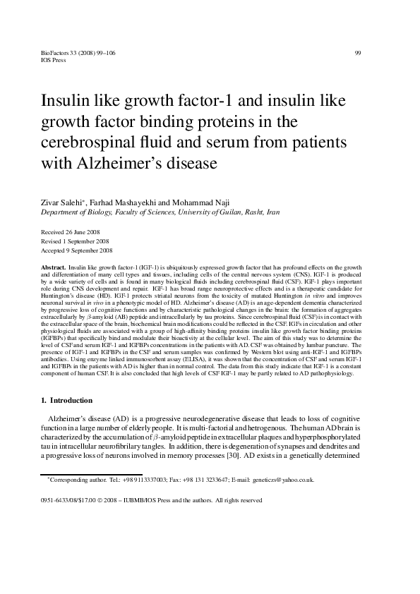 (PDF) Insulin like growth factor‐1 and insulin like growth factor ...