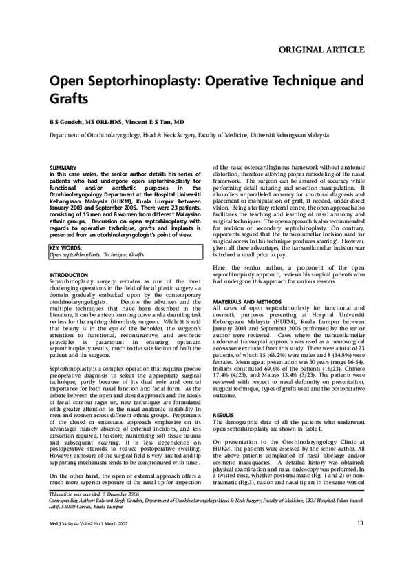 (PDF) Open septorhinoplasty operative technique and grafts B. Gendeh