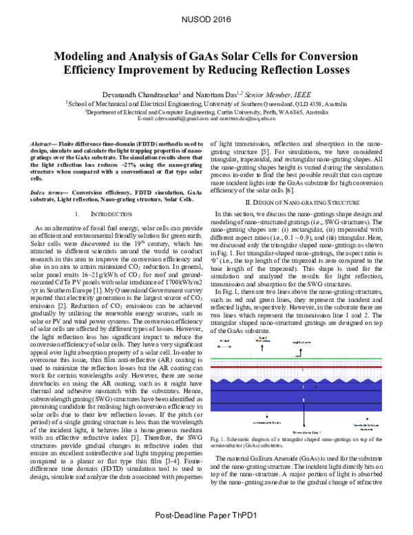 (PDF) Modeling and analysis of GaAs solar cells for ...