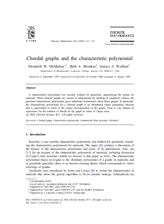 (PDF) Chordal graphs and the characteristic polynomial