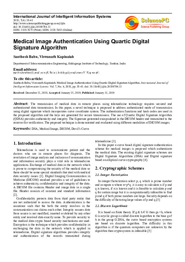(PDF) Medical Image Authentication Using Quartic Digital Signature ...