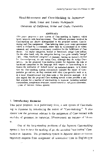 (PDF) Head-Movement and Case-Marking in Japanese