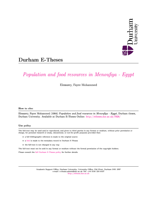 PDF) Population and food resources in Menoufiya - Egypt