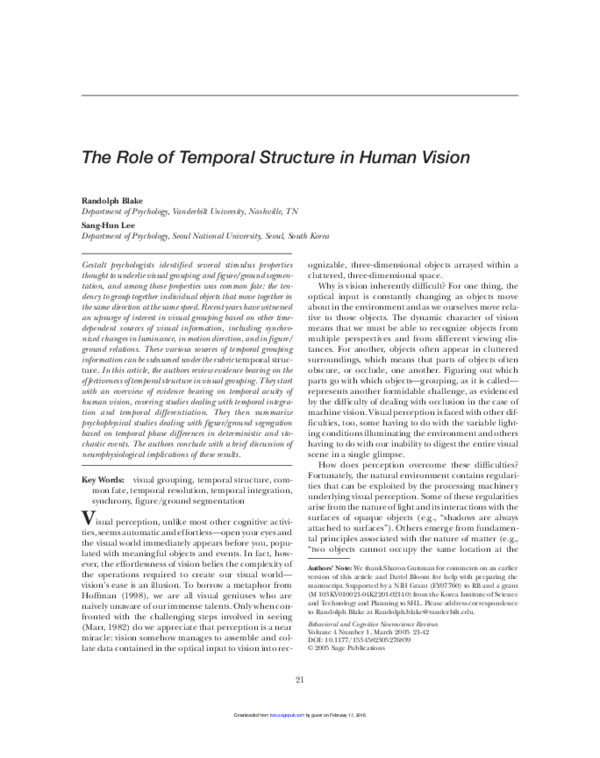 (PDF) The role of temporal structure in human vision