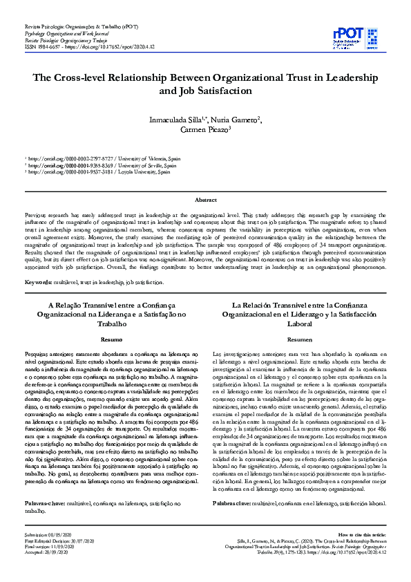 (PDF) The Cross-level Relationship Between Organizational Trust in ...