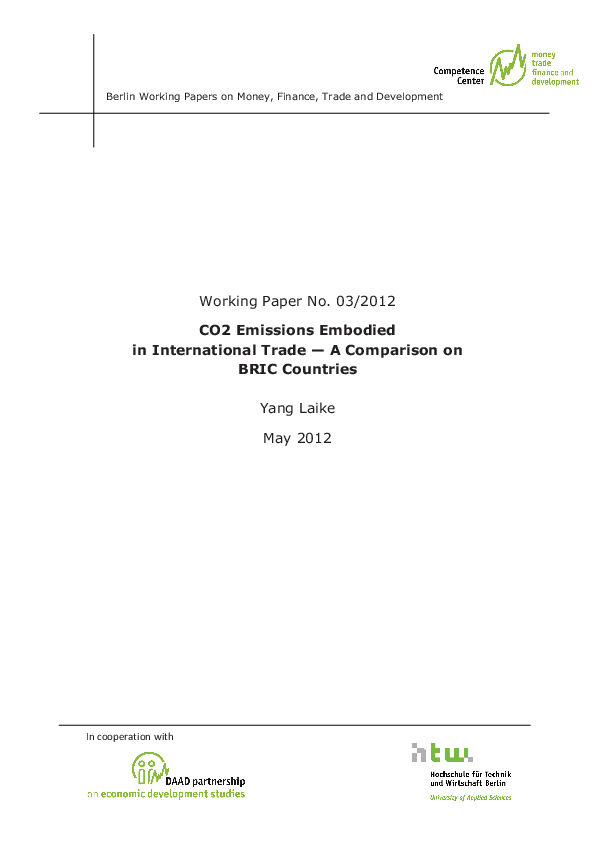 (PDF) 03 / 2012 CO 2 Emissions Embodied in International Trade — A ...