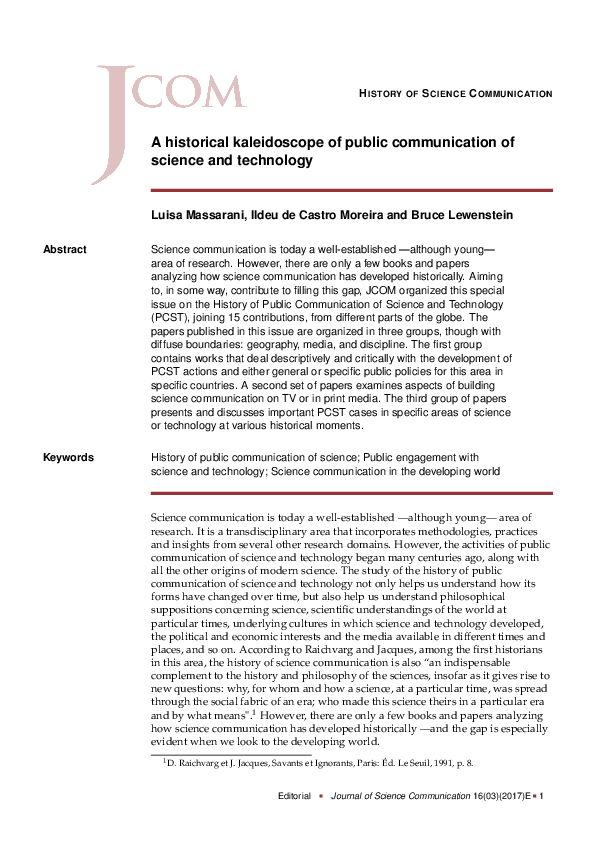 (PDF) A historical kaleidoscope of public communication of science and ...