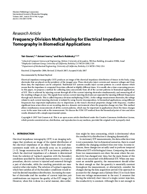 (PDF) Frequency-division multiplexing for electrical impedance ...