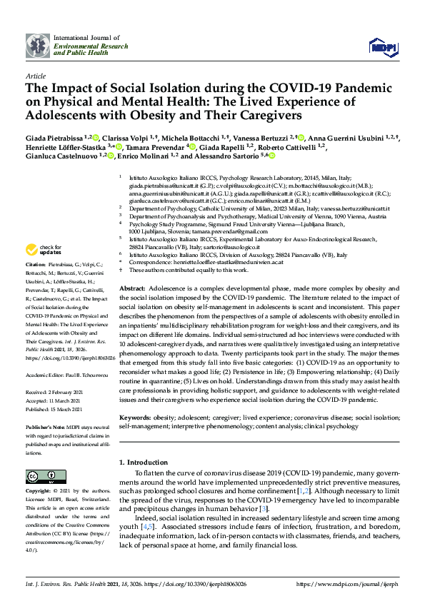 (PDF) The Impact of Social Isolation during the COVID-19 Pandemic on ...