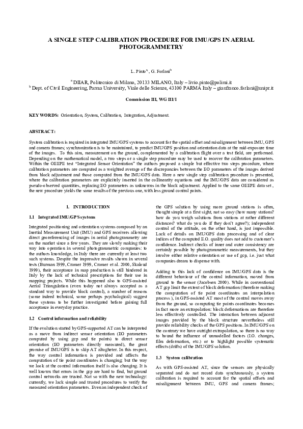 (PDF) A Single Step Calibration Procedure for Imu/GPS in Aerial ...