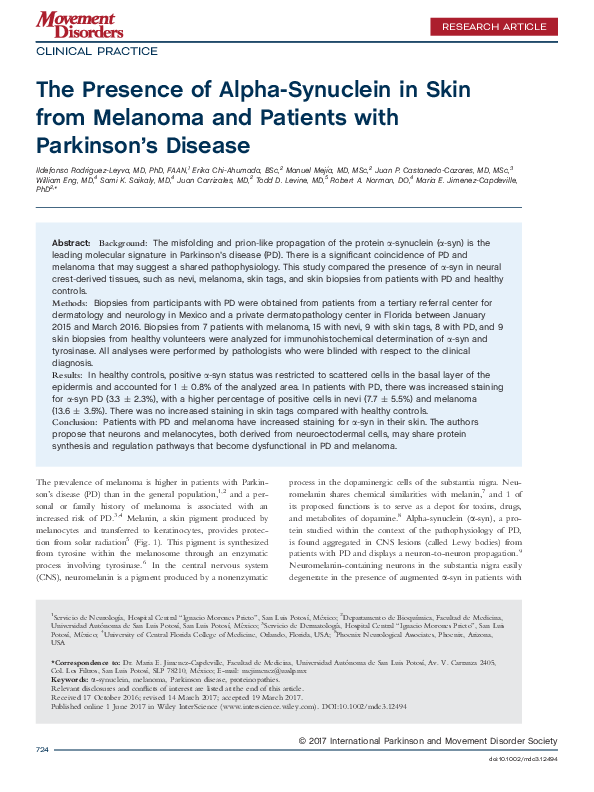 (PDF) Presence of alpha-synuclein in skin from melanoma and Parkinson's ...