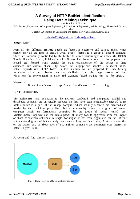 (PDF) A Survey of HTTP BotNet Identification Using Data Mining Technique