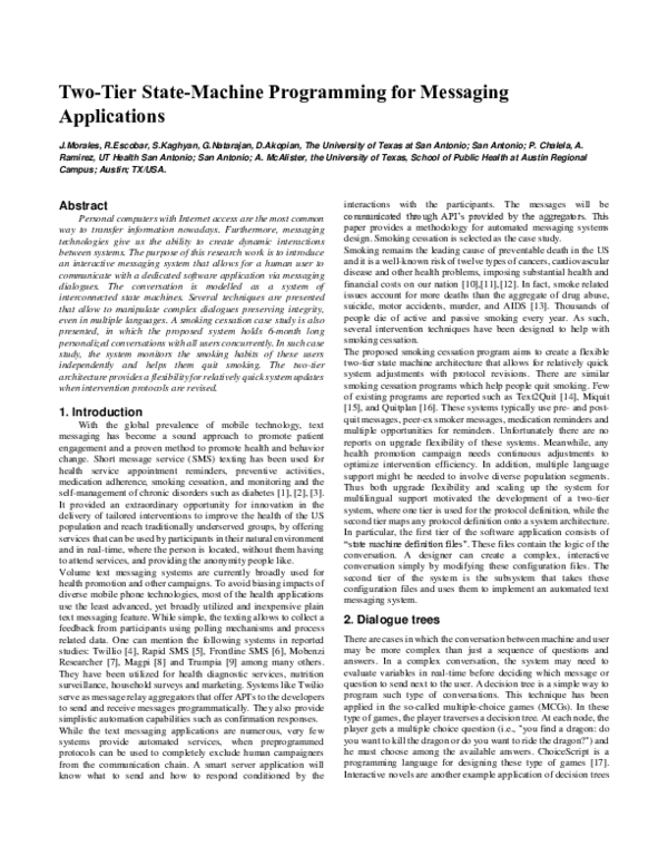 (PDF) Two-Tier State-Machine Programming for Messaging Applications