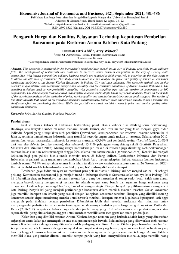 (PDF) Pengaruh Harga dan Kualitas Pelayanan Terhadap Keputusan