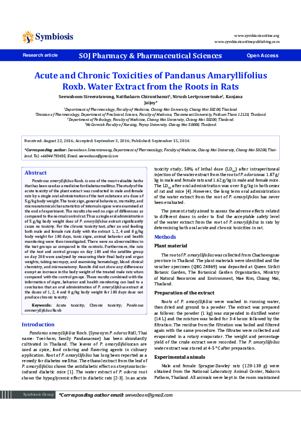 (PDF) Acute and Chronic Toxicities of Pandanus Amaryllifolius Roxb ...