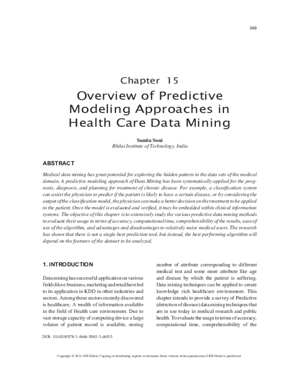 (PDF) Overview of Predictive Modeling Approaches in Health Care Data Mining