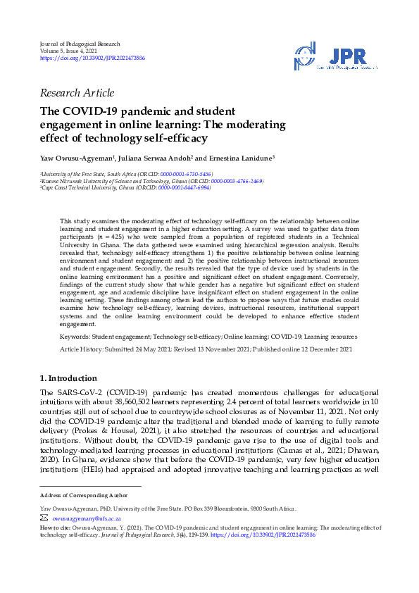 (PDF) The COVID-19 pandemic and student engagement in online learning ...