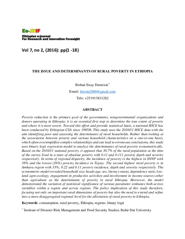 (PDF) The Issue and Determinants of Rural Poverty in Ethiopia