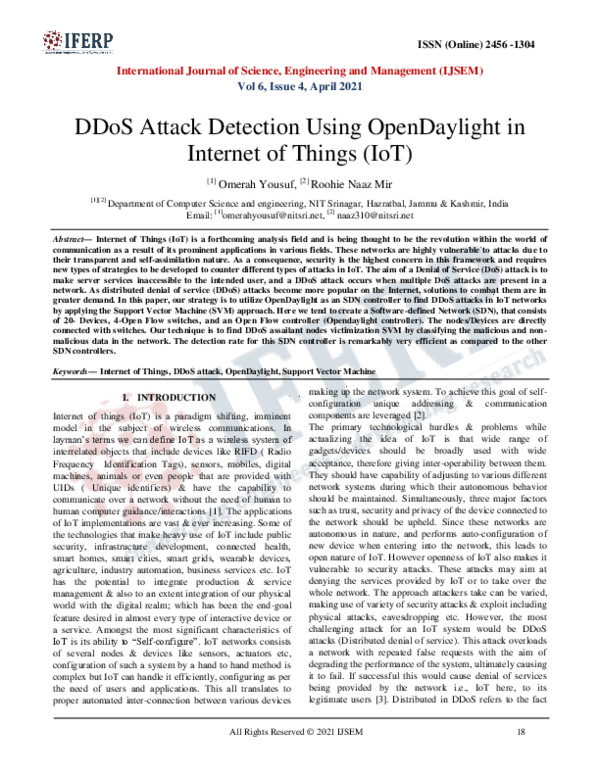 (PDF) DDoS Attack Detection Using OpenDaylight in Internet of Things (IoT)