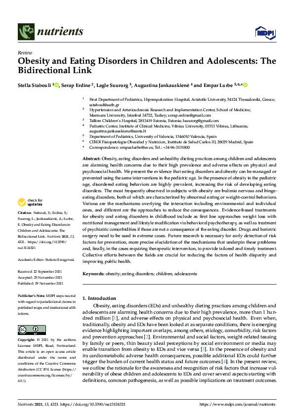 (PDF) Obesity and Eating Disorders in Children and Adolescents: The ...
