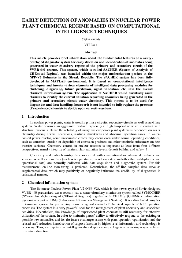 (PDF) Early Detection of Anomalies in Nuclear Power Plant Chemical ...