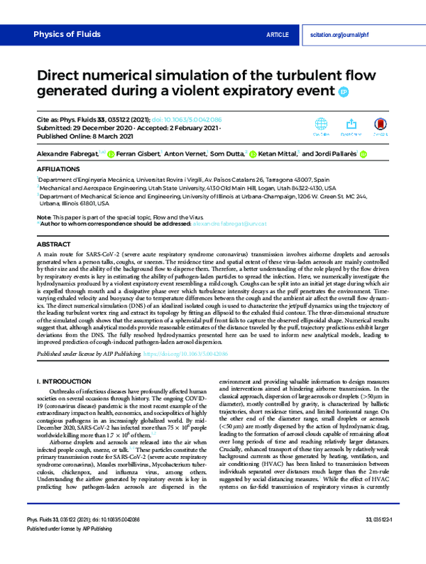 (PDF) Direct numerical simulation of the turbulent flow generated ...