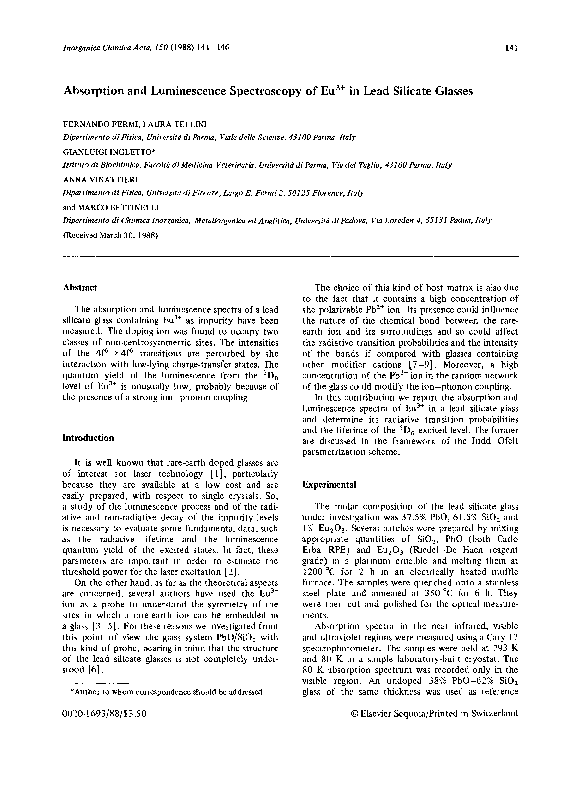 (PDF) Absorption and luminescence spectroscopy of Eu3+ in lead silicate ...