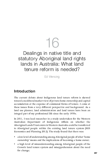 (PDF) Dealings in native title and statutory Aboriginal land rights ...