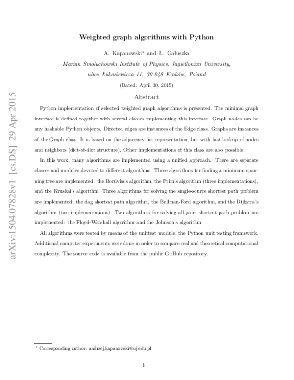 (PDF) Weighted graph algorithms with Python