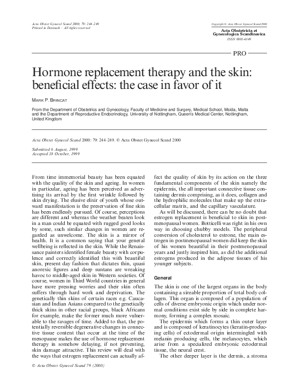 (PDF) Hormone replacement therapy and the skin: beneficial effects: the ...