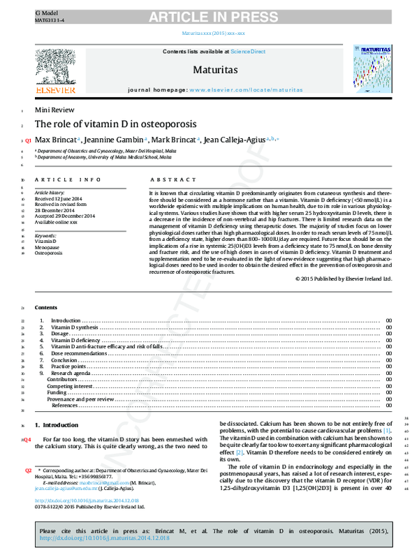 (PDF) The role of vitamin D in osteoporosis